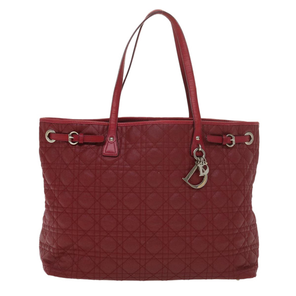 Christian Dior Lady Dior Canage Tote Bag Coated Canvas Red Auth bs4684 - Picture 13 of 16